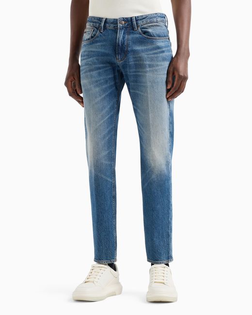 Vaqueros J06 Slim Fit En Denim Elástico Con Lavado Aclarado Y Tratamiento Efecto Sucio Emporio Armani de hombre de color Blue