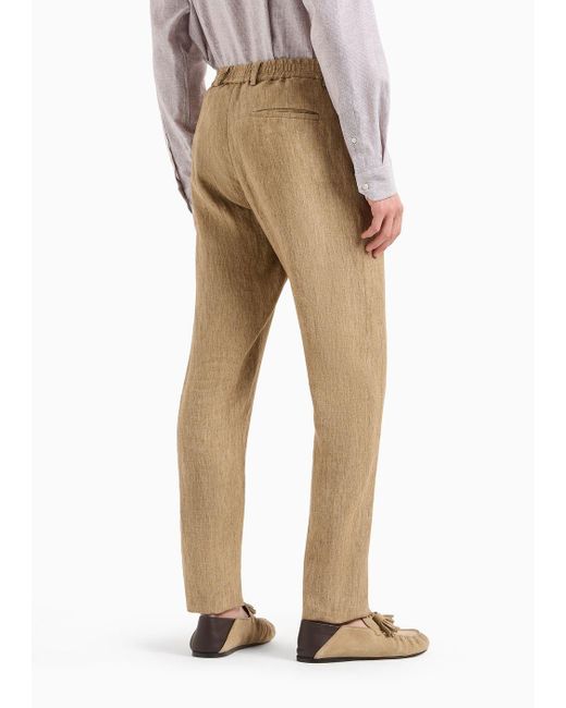 Pantalones De Lino Lavado Con Tacto De Crepé Y Pliegue Emporio Armani de hombre de color Natural