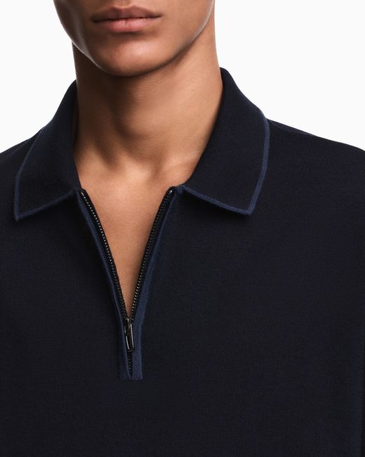 Emporio Armani Blue Travel Essential Smooth Wool Polo Collar Sweater for men