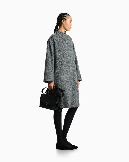 Emporio Armani Gray Melange Wool Blend Coat With A Stand-Up Collar And Back Belt