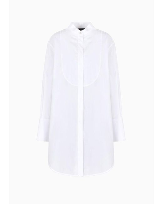 Emporio Armani White Oversized Cotton Shirt With Plastron