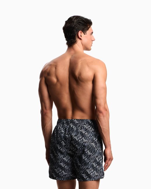 Emporio Armani Blue Swim Shorts With All-Over Logo for men