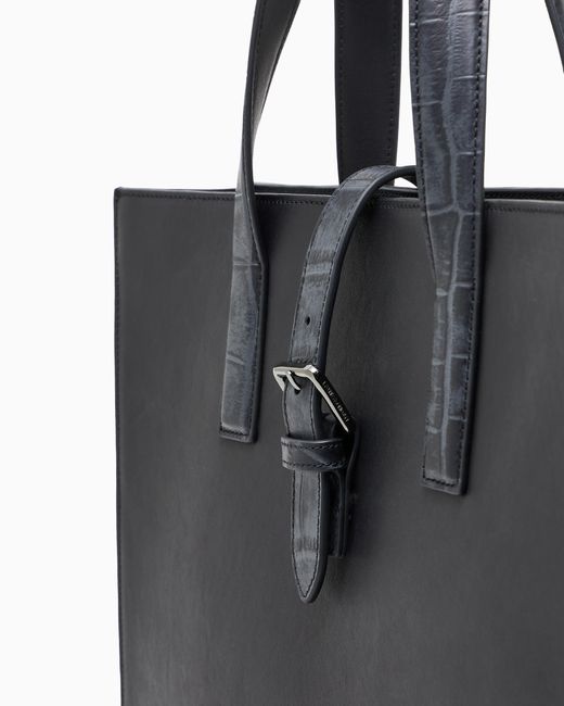 Bolso Shopper De Piel Con Detalles Con Estampado De Cocodrilo Emporio Armani de hombre de color Black