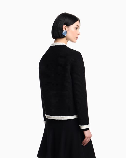 Emporio Armani Black Ottoman Fabric Jacket With Fringe Trims