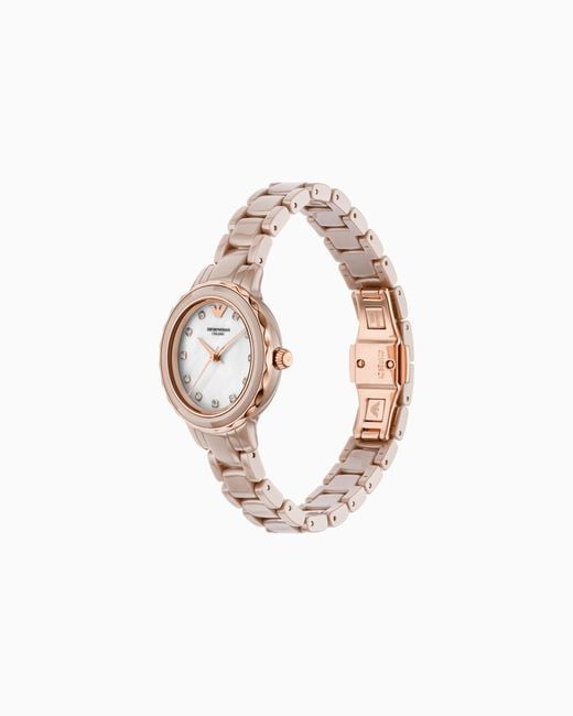 Emporio Armani White Three-Hand Nude Ceramic Watch
