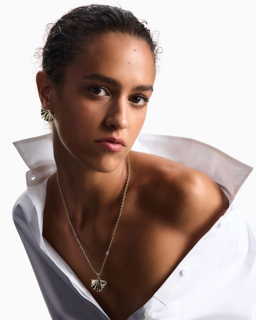 Emporio Armani White Tone Brass Pendant Necklace