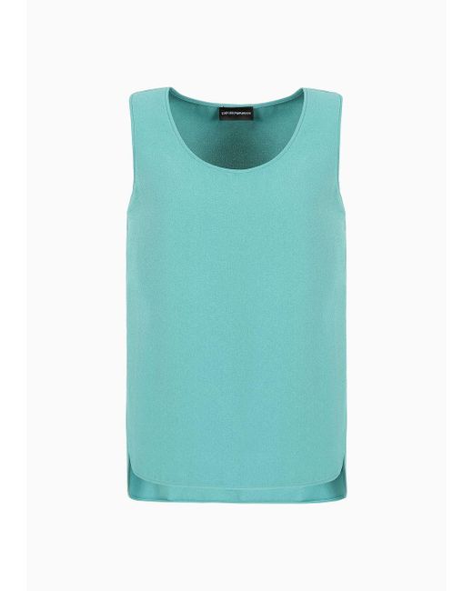 Emporio Armani Green Stretch Sablé Fabric Top With Side Slits