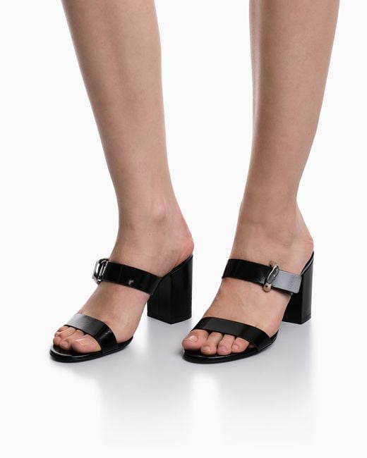 Emporio Armani White Shiny Polished Leather Sandals With Heel