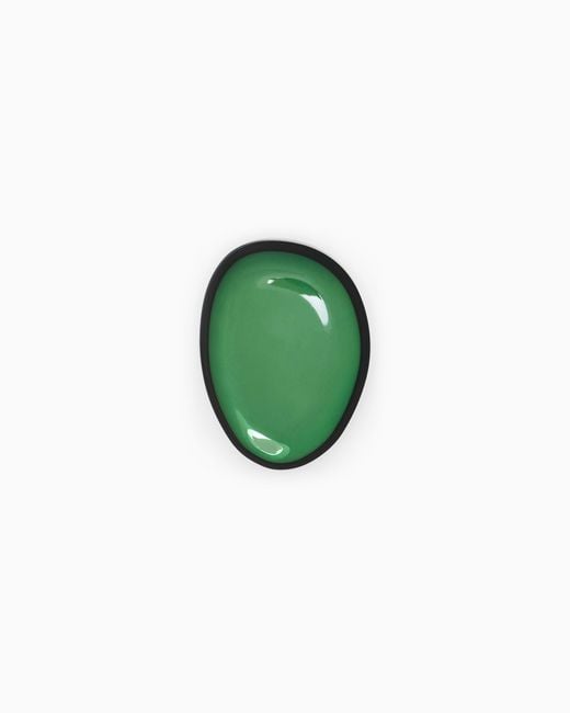 Emporio Armani Green Glossy Oval Mirror Effect Brooch With A Brass Clasp