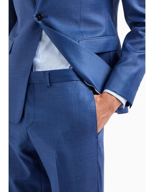 Emporio Armani Einreihiger Slim-fit-anzug Mit Spitzrevers In Seidigem Grisaille-finish in Blue für Herren