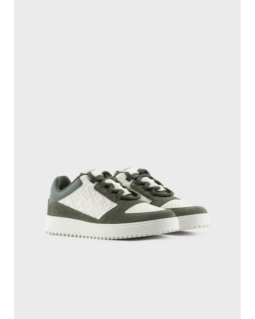Emporio Armani Green Leather And Suede Sneakers With Ea Logo for men