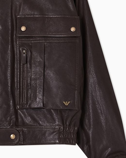 Emporio Armani Black Washed, Vegetable-Tanned Nappa Blouson for men