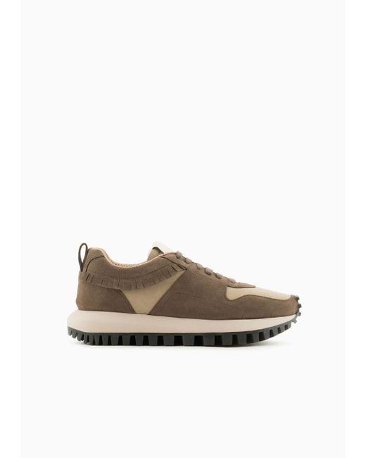 Emporio Armani Brown Sustainability Values Capsule Collection Suede Sneakers With Fringe Detail for men