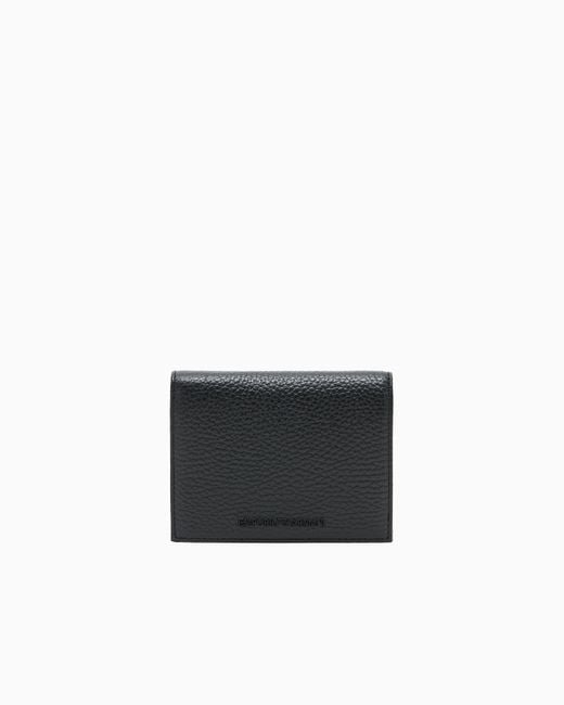 Emporio Armani Black Tumbled Leather Compact Wallet for men