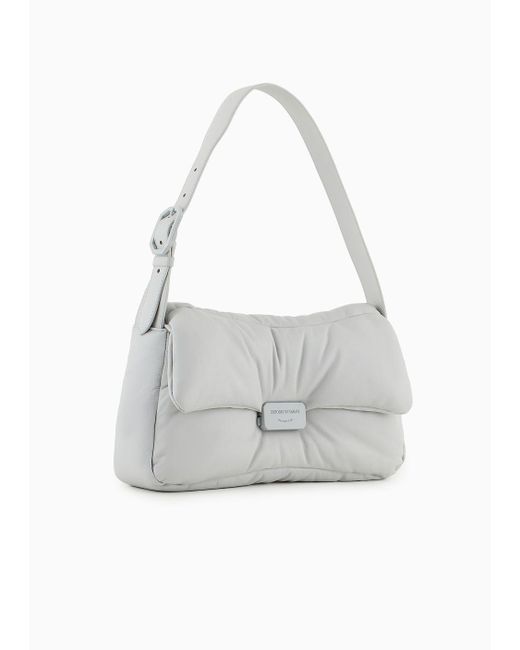 Emporio Armani White Oversized Baguette Shoulder Bag In Puffy Nappa Leather