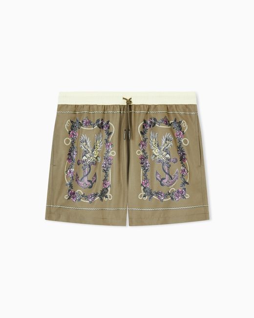 Emporio Armani Green Cards Print Swim Shorts for men