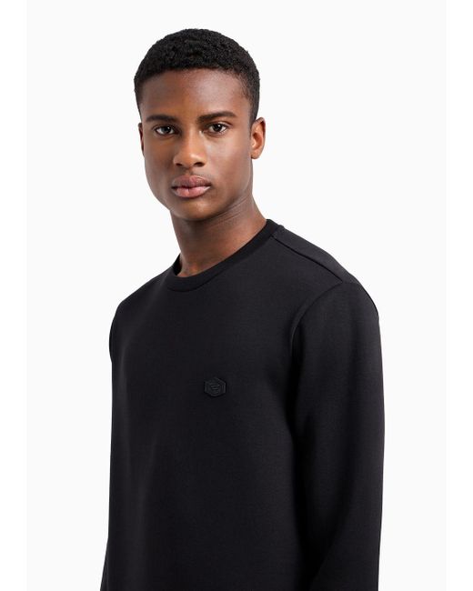 Emporio Armani Black Crew-neck Sweatshirt With Micro Logo Patch for men