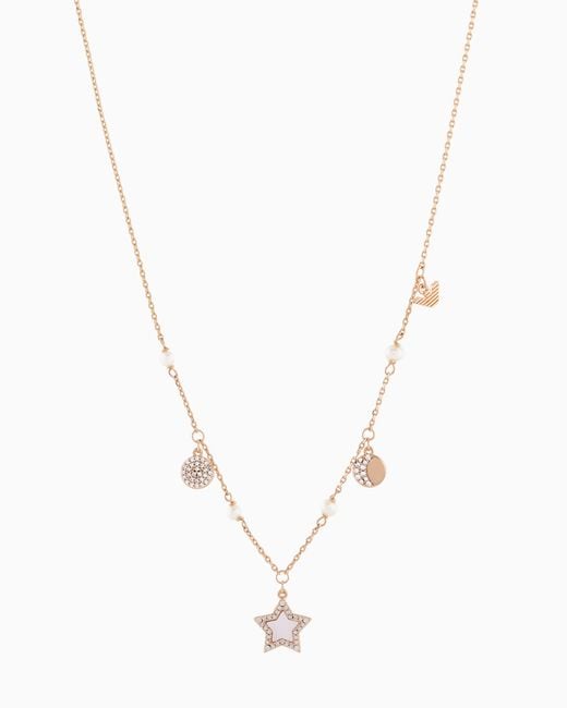 Emporio Armani White Rose-Tone Brass Station Necklace