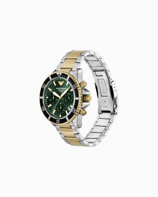 Emporio Armani Green World Explorer Solar-Powered Chronograph Two-Tone Stainless Steel Watch for men