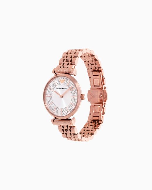 Montre À Quartz Avec Deux Aiguilles Et Bracelet En Acier Inoxydable Plaqué Or Rose Emporio Armani en coloris White