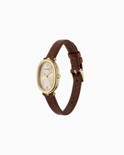 Emporio Armani White Two-Hand Leather Watch