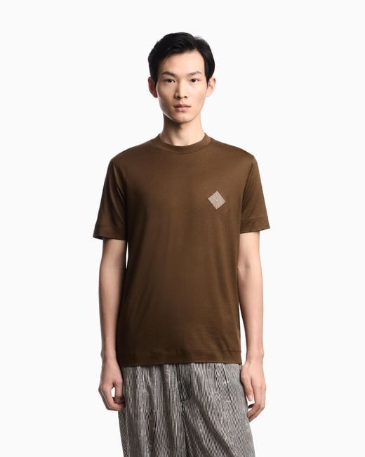 Emporio Armani Brown Slim-Fit Lyocell-Blend Jersey T-Shirt With Logo Patch for men