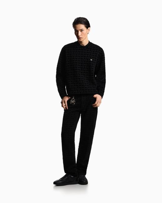 Emporio Armani Black Lunar New Year Double-Jersey Sweatshirt With All-Over Flocked Eagles for men
