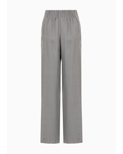 Emporio Armani Gray Asv Palazzo Trousers In A Lyocell And Silk Blend With A Geometric Micro Motif