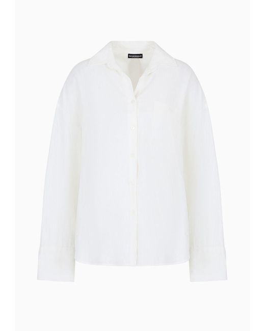 Emporio Armani White Linen And Viscose Blend Shirt With A Patch Pocket