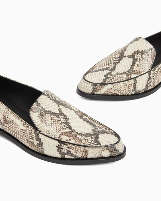 Emporio Armani White Icon Python-Print Leather Loafers