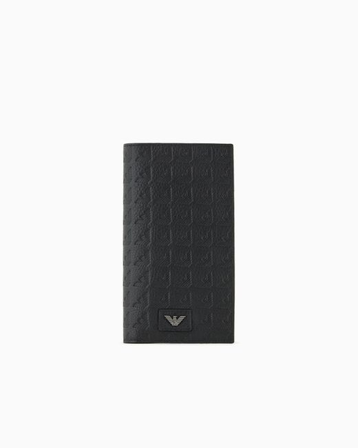 Emporio Armani Black Leather Large Currency Holder With All-Over Embossed Eagle for men