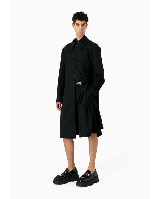 Emporio Armani Black Asv Water-repellent And Wind-proof Trench Coat In Sustainable Virgin-wool Technical Fabric for men
