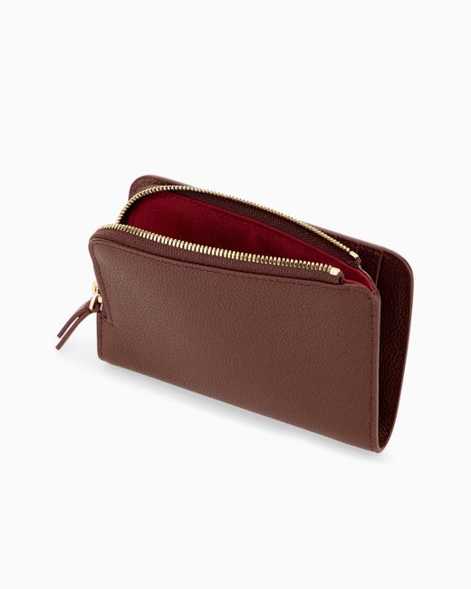 Emporio Armani Brown Textured Leather Billfold Wallet With Zip-Around Closure