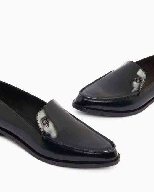 Emporio Armani White Icon Shiny Polished Leather Loafers