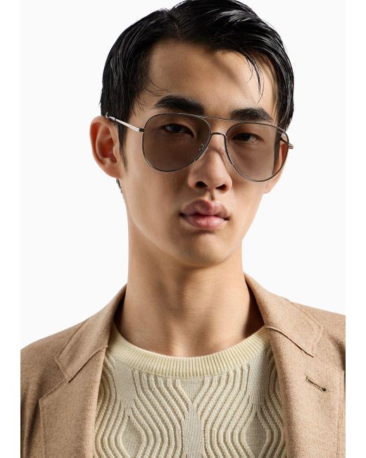 Emporio Armani Gray Aviator Sunglasses Asian Fit for men