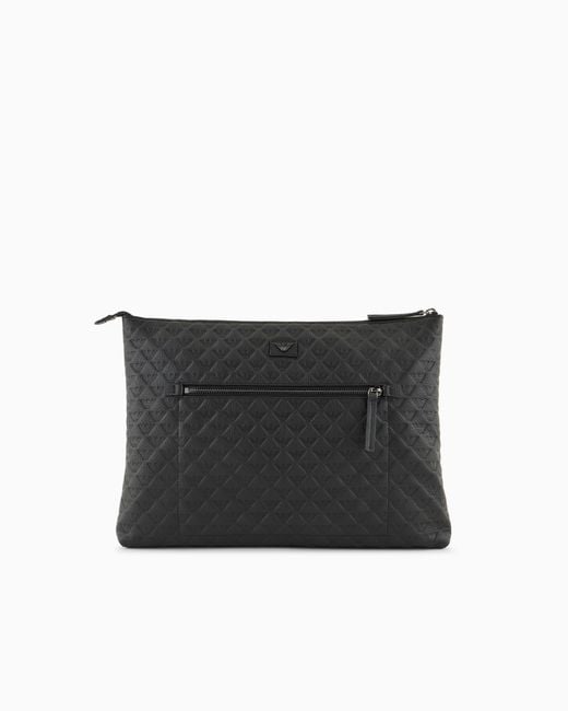 Emporio Armani Maxi-Beutel Aus Leder Geprägt Mit Allover-Adler in Black für Herren