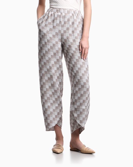 Emporio Armani White Check Linen Gauze Trousers