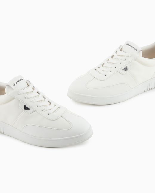 Emporio Armani White Nylon Sneakers With Leather Details for men
