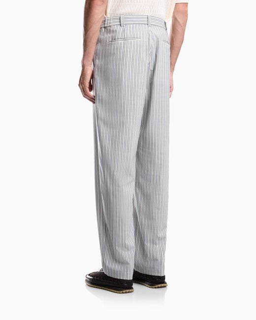 Emporio Armani White Straight-Leg Striped Trousers for men