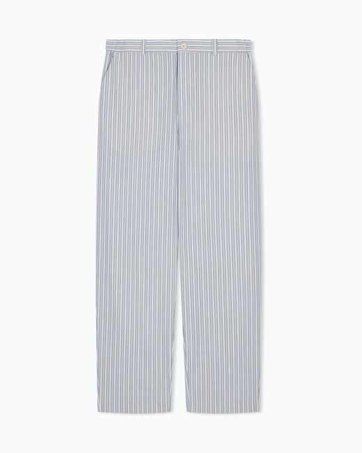 Emporio Armani White Straight-Leg Striped Trousers for men