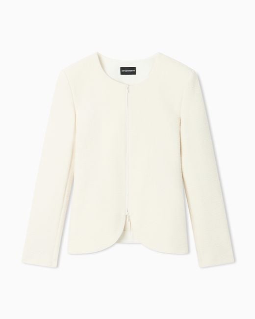 Emporio Armani White Embossed Jersey Zip-Up Jacket