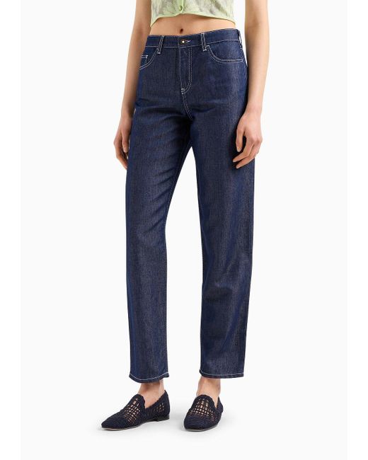 Emporio Armani Blue J90 Mid-rise Relaxed-fit Jeans In Linen-blend Denim With Ea Patch