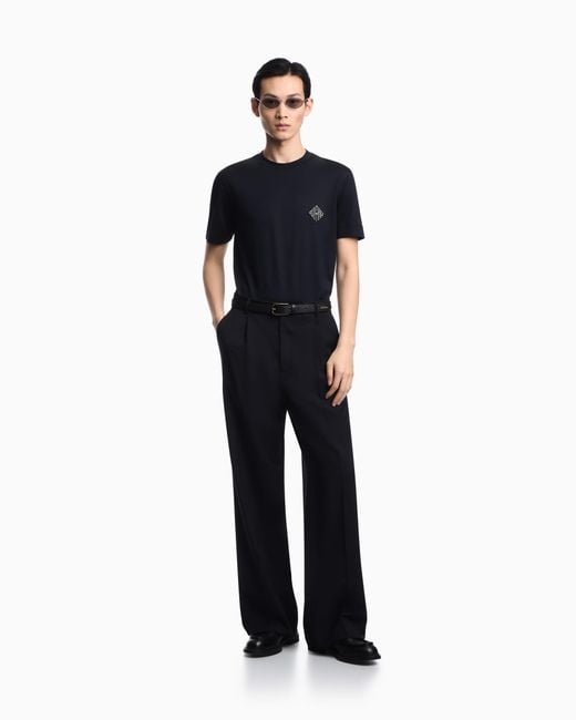 Emporio Armani Blue Slim-Fit Lyocell-Blend Jersey T-Shirt With Logo Patch for men