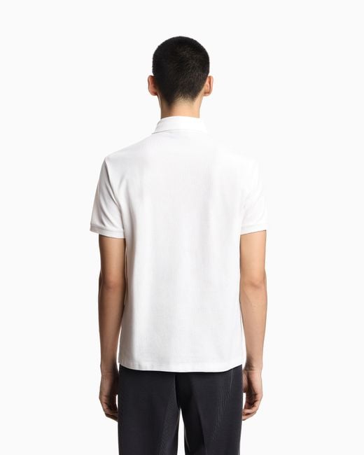 Emporio Armani White Piqué Polo Shirt With Embroidered Eagle for men