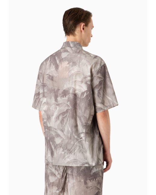 Emporio Armani Gray Asv Lyocell-blend Oversized, Short-sleeved Shirt With All-over Print for men