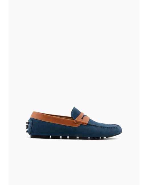 Emporio Armani Blue Crust Leather Driving Loafers for men
