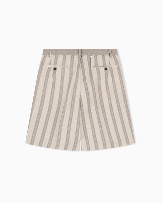 Emporio Armani Natural Linen-Blend Bermuda Shorts With All-Over Pattern for men