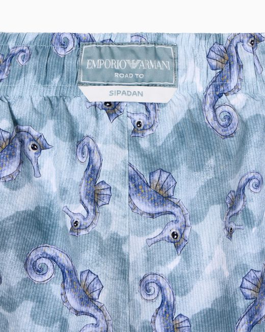 Emporio Armani Blue Sea Animals Print Swim Shorts for men