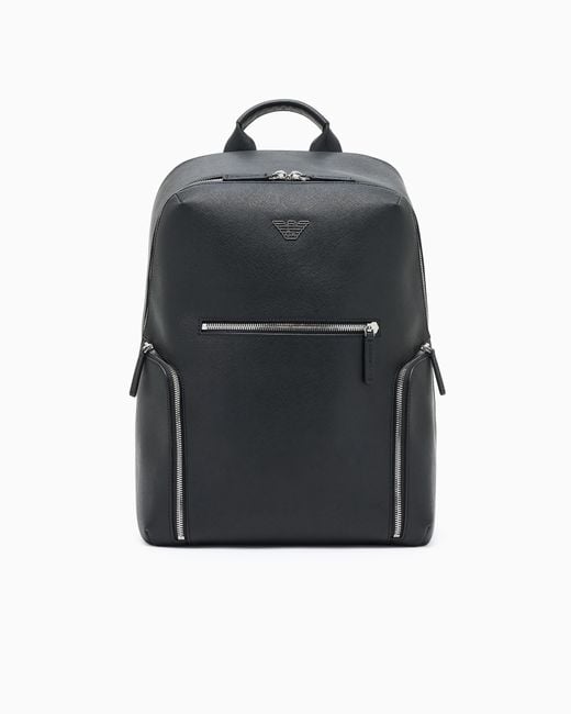 Sac À Dos Avec Plaquette Aigle Asv En Cuir Saffiano Régénéré Emporio Armani pour homme en coloris Black