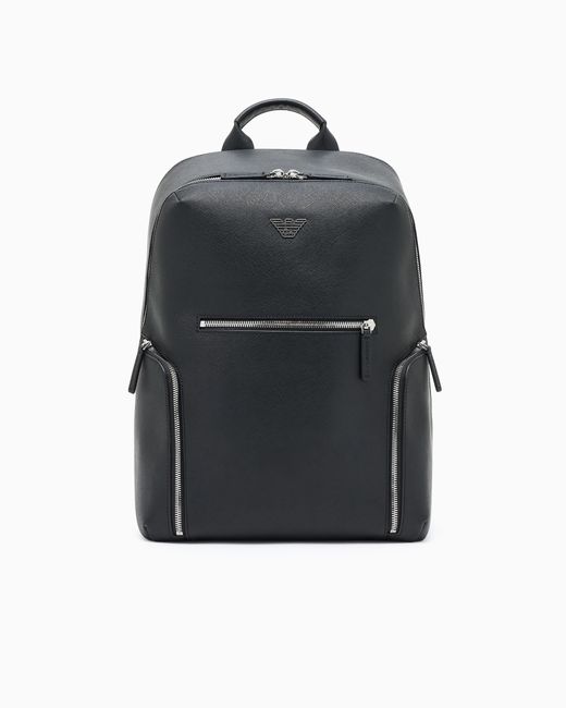 Emporio Armani Black Regenerated Backpack With Saffiano Print And Logo Essential for men